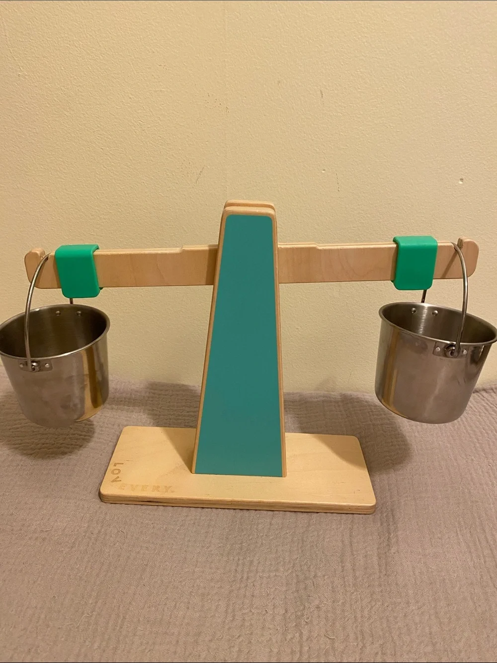 LOVEVERY Montessori Balance Scale Learning Toy Set - Teal and Natural